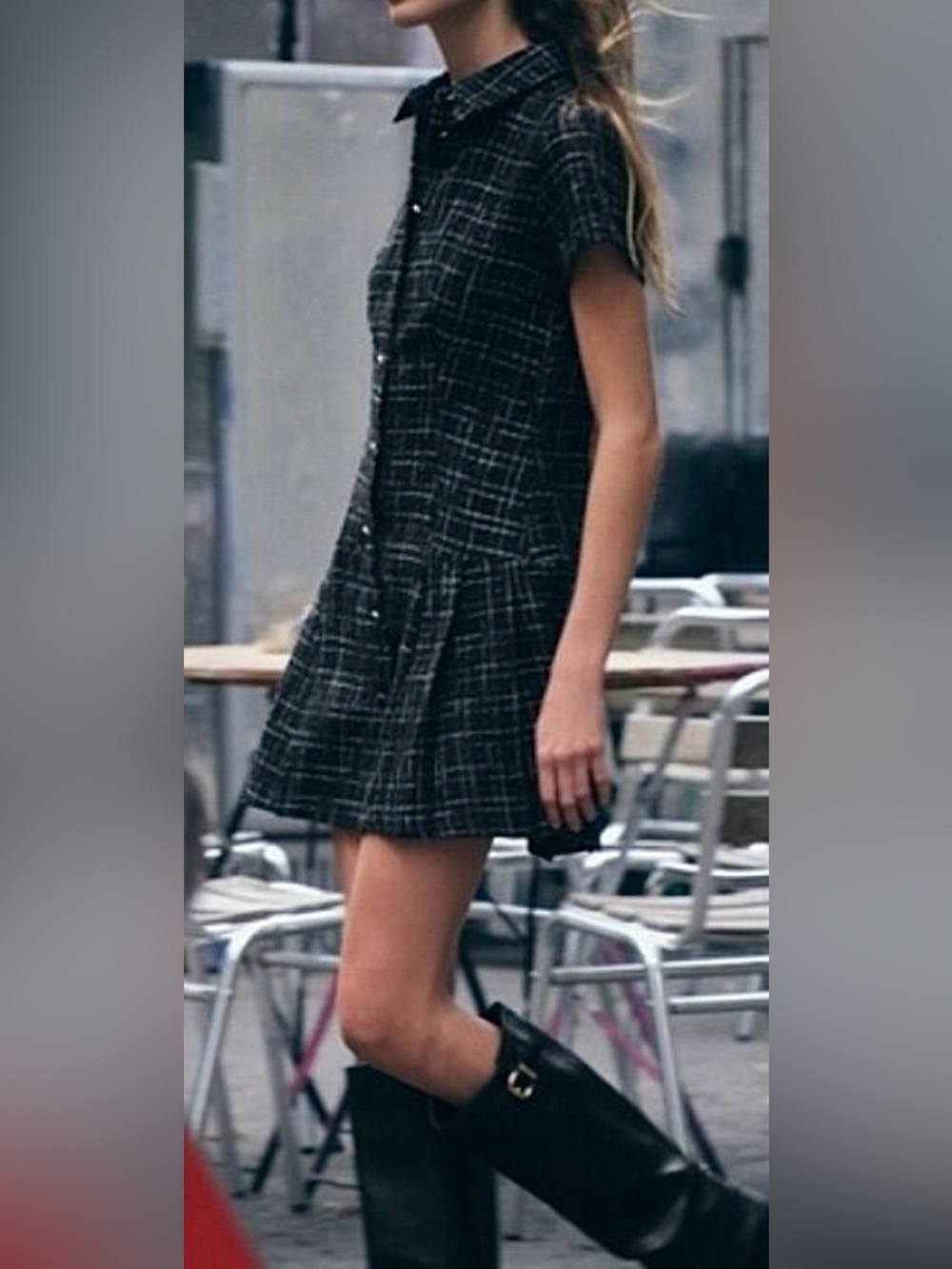 NWT ZARA Textured Short Dress Black & White Tweed Check Short Sleeve Mini Sz M - Picture 2 of 9